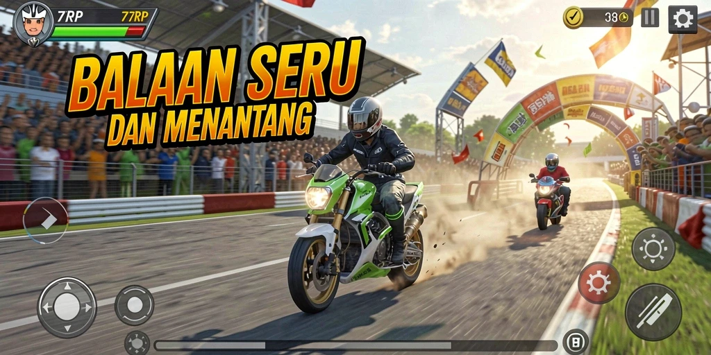 Tangkapan layar gameplay 77RP menunjukkan aksi balapan yang mendebarkan.