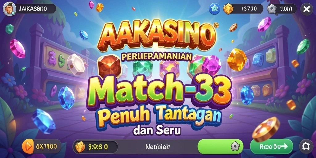 Screenshot AAKASINO menampilkan gameplay seru match-3 yang penuh warna.