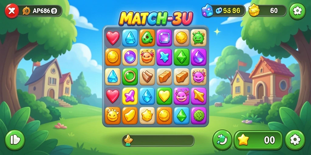 Gameplay seru mencocokkan permata dalam AP686.