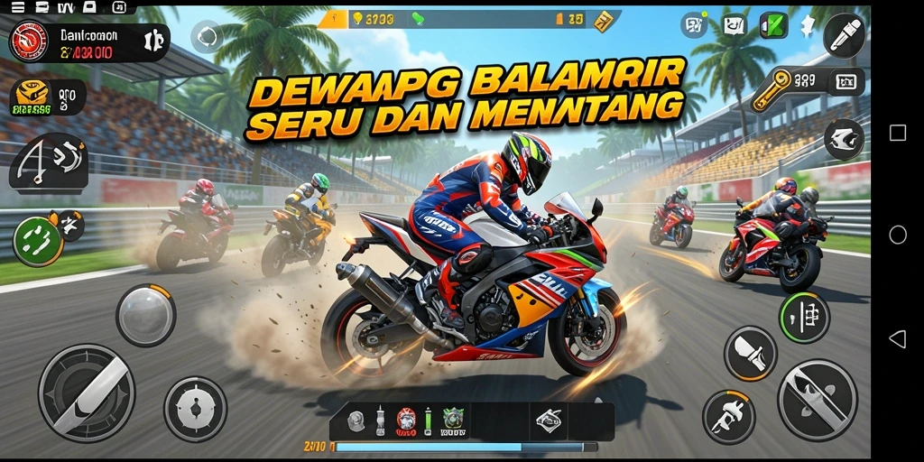 Gameplay seru DEWAPG dengan balapan motor mendebarkan.