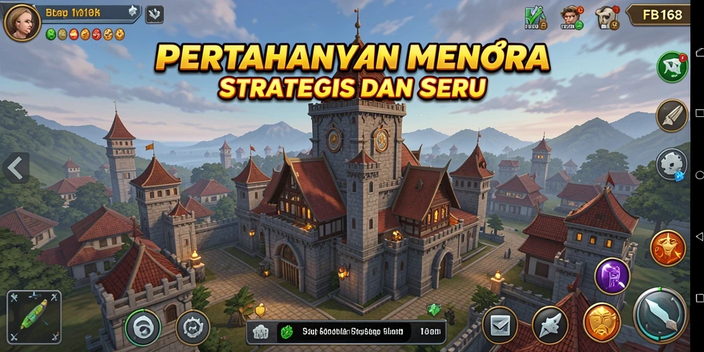 Tangkapan layar gameplay FB168 menunjukkan menara dan serangan musuh yang menegangkan.