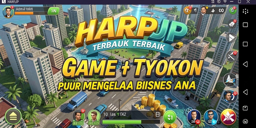Tampilan gameplay HARAPJP yang menampilkan strategi pengelolaan bisnis.
