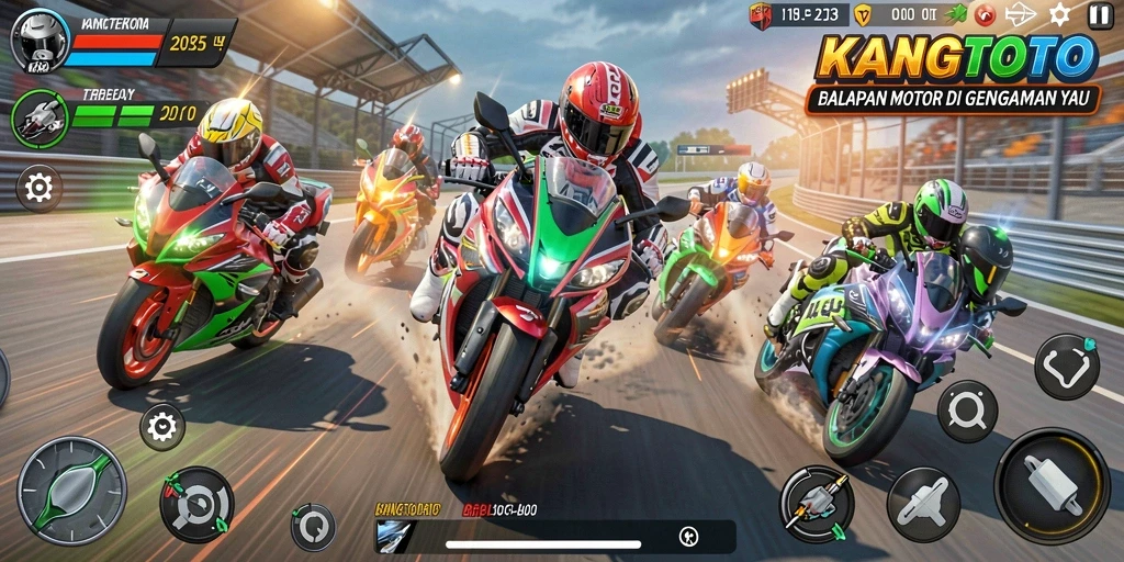 Screenshot gameplay KANGTOTO dengan aksi balapan seru.