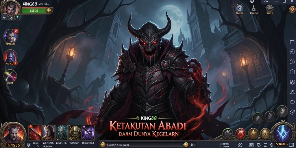 Screenshot KING88 menampilkan suasana kegelapan yang mencekam dan gameplay menyeramkan.