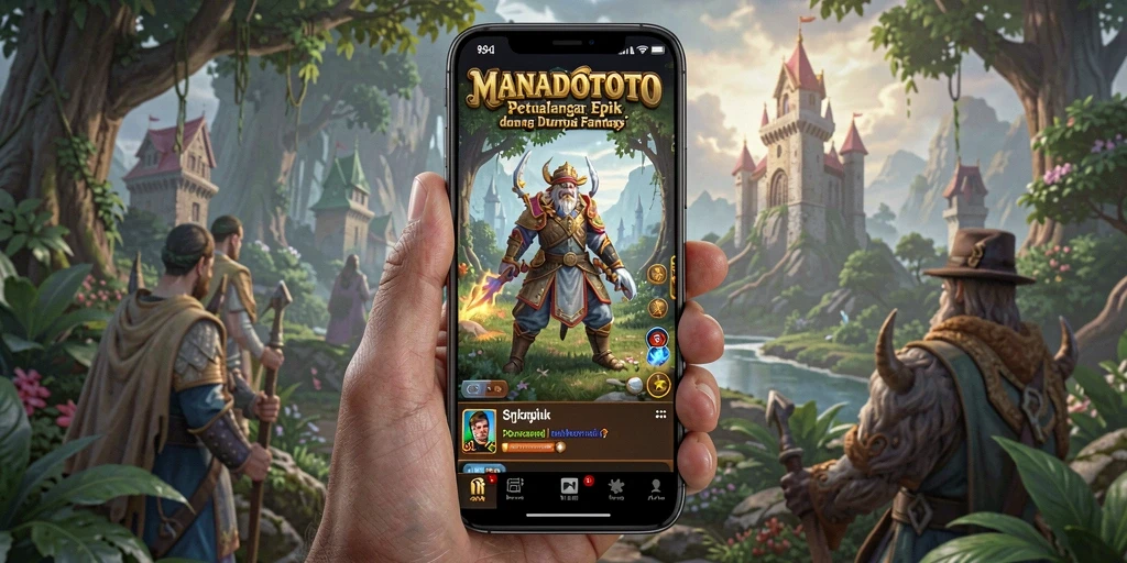 Screenshot gameplay MANADOTOTO menampilkan pertarungan seru di dunia fantasi.